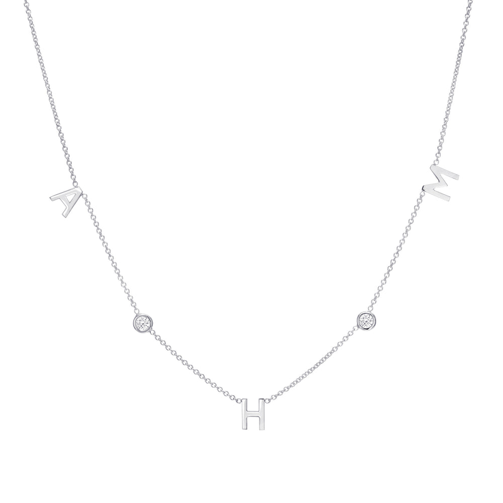 Triple Letter Diamond Bezel Necklace